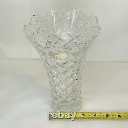 Crystal Clear Made In Poland 24% Lead Crystal Etched Trumpet Style Flower Vase