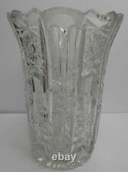 Crystal Cristal flower vase 10 Bohemian cut glass hobstar star of david