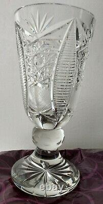 Crystal Footed Vase 10 Cross Hatch Cut Glass Irish Lace & Seahorse pattern 5 lb