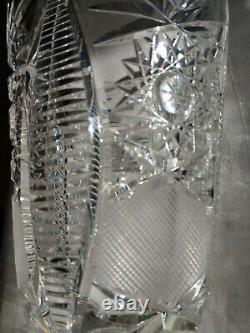 Crystal Footed Vase 10 Cross Hatch Cut Glass Irish Lace & Seahorse pattern 5 lb