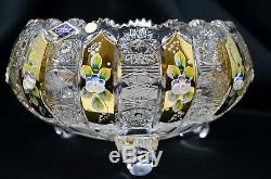 Crystal Glass Bowl Vase 10 Hand Cut & Gold Centerpiece Czech Bohemian Crystal