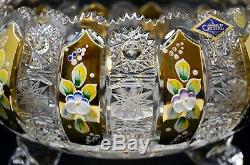 Crystal Glass Bowl Vase 9 Hand Cut & Gold Centerpiece Czech Bohemian Crystal