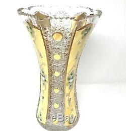 Crystal Glass Vase 12 Centerpiece Bud Vase Hand Cut Gold Plated Bohemia NEW
