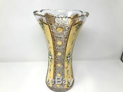 Crystal Glass Vase 12 Centerpiece Flower Hand Cut Gold Plated Bohemia NEW