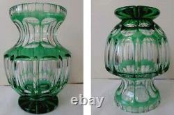 Crystal Glass Vase Emerald Green Flashing Hand Cut Val St. Lambert Um 1900 O514