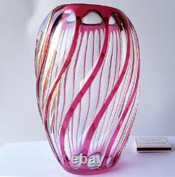 Crystal Glass Vase Flashed Glass Hand Cut Oertel Haida Bohemia Um 1920 N754