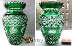 Crystal Glass Vase Flashed Glass Hand Cut Um 1950 E352