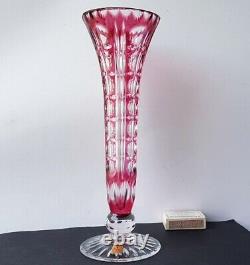 Crystal Glass Vase Flashing Hand Cut Nachtmann Original Tag Um 1950 N53