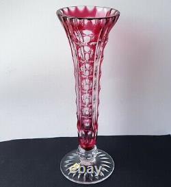 Crystal Glass Vase Flashing Hand Cut Nachtmann Original Tag Um 1950 N53