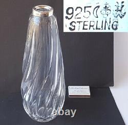 Crystal Glass Vase Hand Cut 925er Silver Um 1950 O462