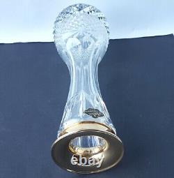 Crystal Glass Vase Mitlehner Hand Cut Bronze Original-Etikett Um 1960 O463