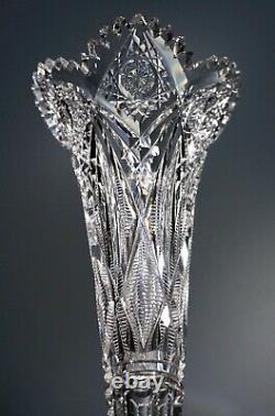 Crystal Trumpet Vase Antique American Brilliant Cut Glass