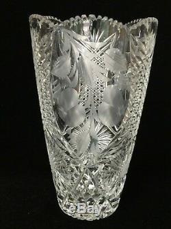 Cut Crystal & Etched Fruits (Cherry, Pear, Grape) Vase, 9 3/4 Tall x 5 3/4 Dia