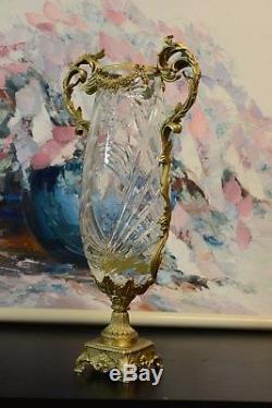 Cut Crystal Glass Vase With Gilt Bronze Mounts Stand