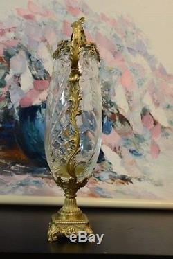 Cut Crystal Glass Vase With Gilt Bronze Mounts Stand