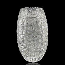 Cut Crystal Vase 11 3/4 Flowers Stars Made in Turkey Sawtooth Rim EV506