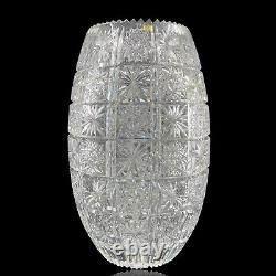 Cut Crystal Vase 11 3/4 Flowers Stars Made in Turkey Sawtooth Rim EV506