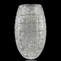 Cut Crystal Vase 11 3/4 Flowers Stars Made in Turkey Sawtooth Rim EV506