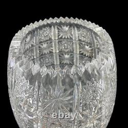 Cut Crystal Vase 11 3/4 Flowers Stars Made in Turkey Sawtooth Rim EV506