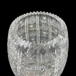 Cut Crystal Vase 11 3/4 Flowers Stars Made in Turkey Sawtooth Rim EV506