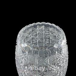 Cut Crystal Vase 11.5 Artist Signed Hash Marks Daisies Made in Turkey EV500