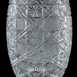 Cut Crystal Vase 11.5 Artist Signed Hash Marks Daisies Made in Turkey EV500