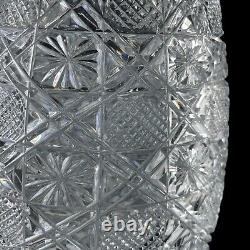 Cut Crystal Vase 11.5 Artist Signed Hash Marks Daisies Made in Turkey EV500