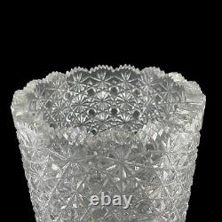 Cut Crystal Vase 14 1/2 Tall Artist Signed Buttons Daisies Sawtooth Rim TV201