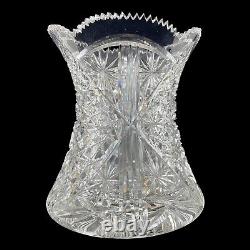 Cut Crystal Vase Artist Signed Hourglass Buttons Daisies Rim Chip See Photos
