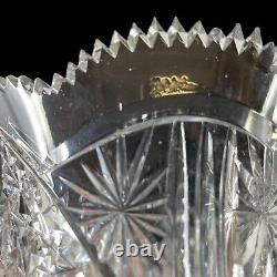 Cut Crystal Vase Artist Signed Hourglass Buttons Daisies Rim Chip See Photos