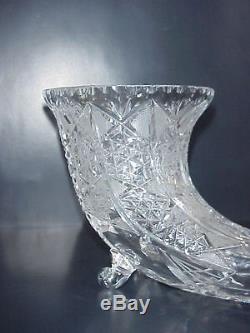 Cut Glass Crystal Cornucopia Vase Horn of Plenty 12 Point Stars