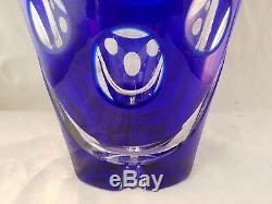Cut To CLEAR Crystal Glass COBALT Blue 11H CENTERPIECE Vase Vintage
