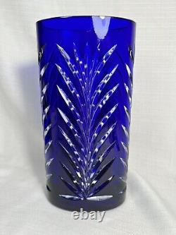 Cut To Clear Cobalt Blue Glass Vase LEAD CRYSTAL MINT