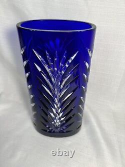 Cut To Clear Cobalt Blue Glass Vase LEAD CRYSTAL MINT