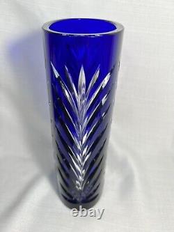 Cut To Clear Cobalt Blue Glass Vase LEAD CRYSTAL MINT