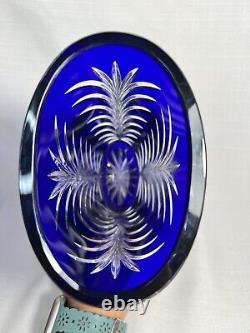 Cut To Clear Cobalt Blue Glass Vase LEAD CRYSTAL MINT