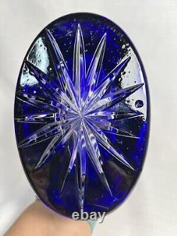 Cut To Clear Cobalt Blue Glass Vase LEAD CRYSTAL MINT