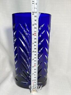 Cut To Clear Cobalt Blue Glass Vase LEAD CRYSTAL MINT