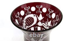 Cut to Clear Bohemian Crystal Glass Cranberry Vase 12 Tall By Egermann