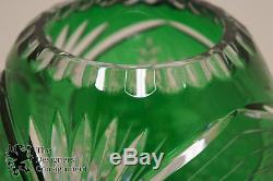 Cut to Clear Crystal Glass Signed Vase Green Bird Scene Bohemian Centerpiece 15