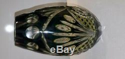 Cut to Clear Crystal Vase 9 inch pattern Bohemian Czech Poland black/yellow