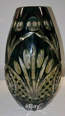 Cut to Clear Crystal Vase 9 inch pattern Bohemian Czech Poland black/yellow