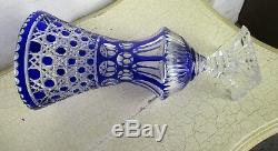Cut to clear Crystal Vase Stem Based Cobalt Blue Beautiful Val St Lambert Style