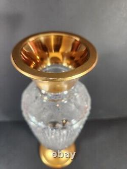 Czech Bohemia Crystal Diamond Cut Gilt Decorated Vase 10 1/2