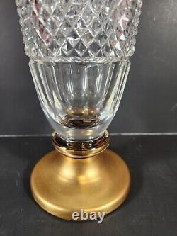 Czech Bohemia Crystal Diamond Cut Gilt Decorated Vase 10 1/2