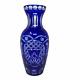 Czech Bohemian Art Glas Cobalt Blue Cut To Clear Crystal Glass Vase Mid Century