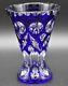 Czech/bohemian Crystal Cased Cobalt Blue Cut To Clear Thumbprints 5 Bud Vase