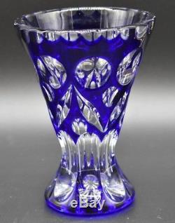 Czech/Bohemian Crystal Cased Cobalt Blue Cut To Clear Thumbprints 5 Bud Vase