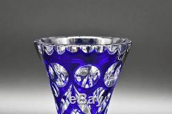 Czech/Bohemian Crystal Cased Cobalt Blue Cut To Clear Thumbprints 5 Bud Vase