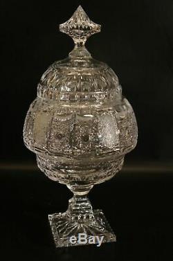 Czech Bohemian Crystal Clear Cut To Clear Vase With Lid. H-14 1/4